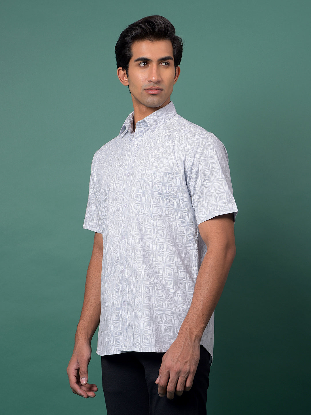 Grey Printed 100% Cotton Shirt-Men Shirts-Crimsoune Club
