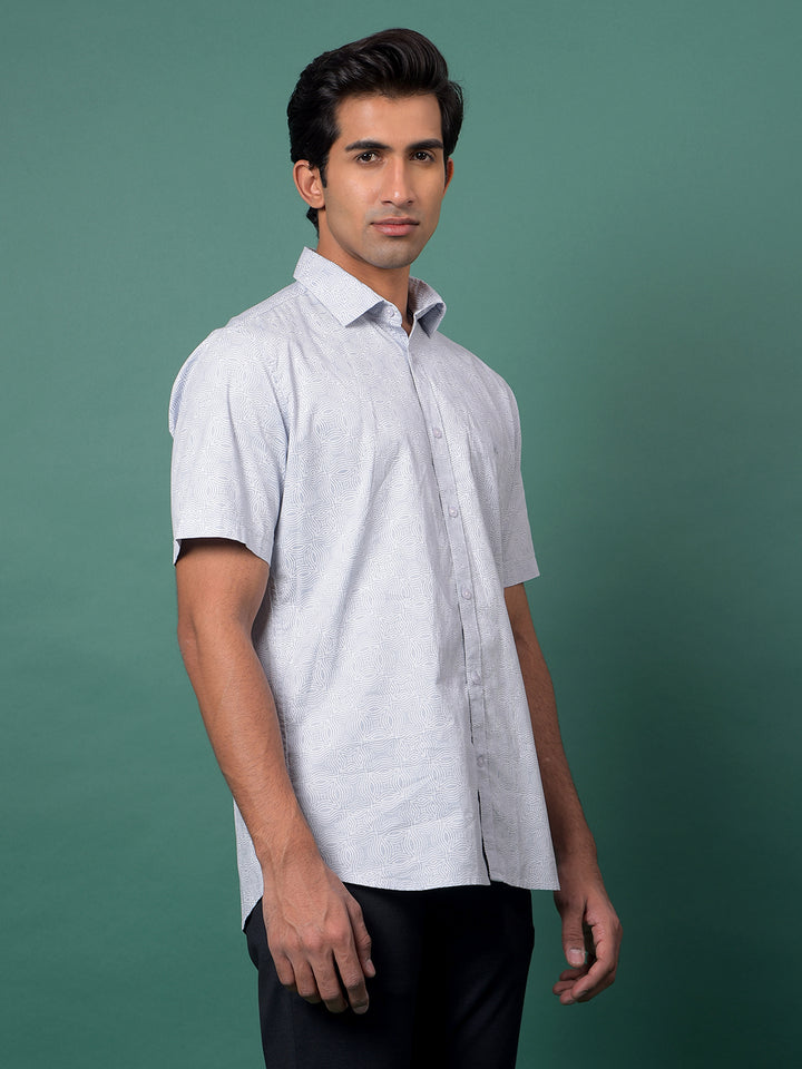 Grey Printed 100% Cotton Shirt-Men Shirts-Crimsoune Club