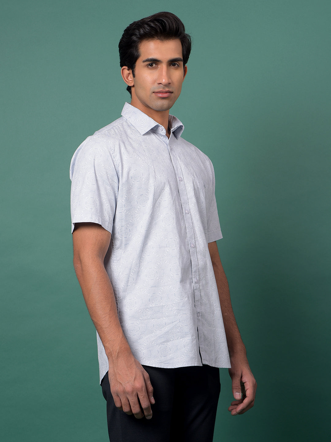 Grey Printed 100% Cotton Shirt-Men Shirts-Crimsoune Club