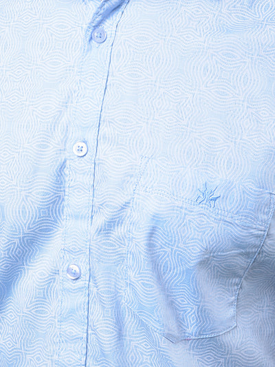 Blue Printed 100% Cotton Shirt-Men Shirts-Crimsoune Club