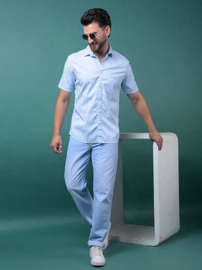 Blue Printed 100% Cotton Shirt-Men Shirts-Crimsoune Club