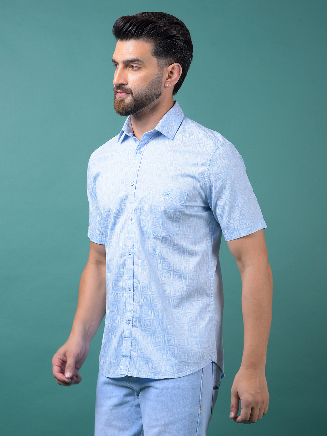 Blue Printed 100% Cotton Shirt-Men Shirts-Crimsoune Club