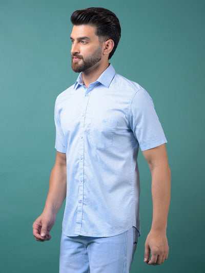 Blue Printed 100% Cotton Shirt-Men Shirts-Crimsoune Club