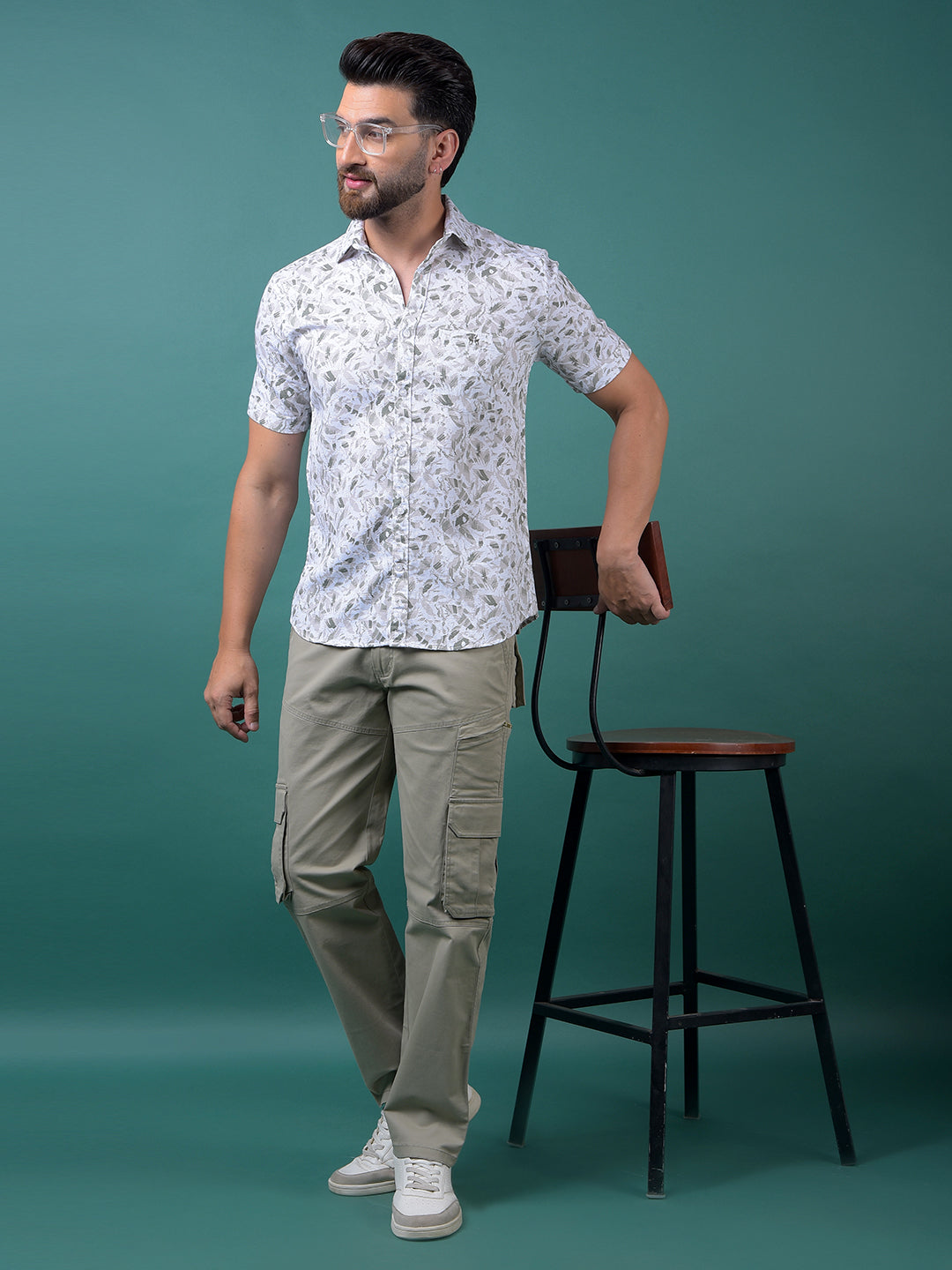 Green Printed 100% Cotton Shirt-Men Shirts-Crimsoune Club