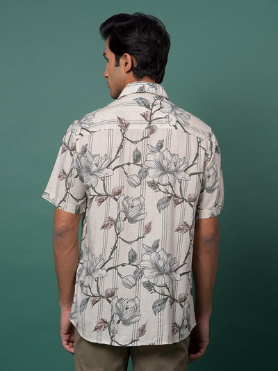Grey Floral Print Linen Shirt-Men Shirts-Crimsoune Club