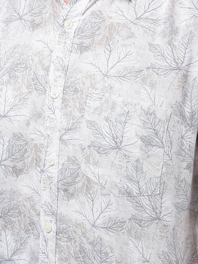 Grey Floral Print Linen Shirt-Men Shirts-Crimsoune Club