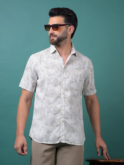 Grey Floral Print Linen Shirt-Men Shirts-Crimsoune Club