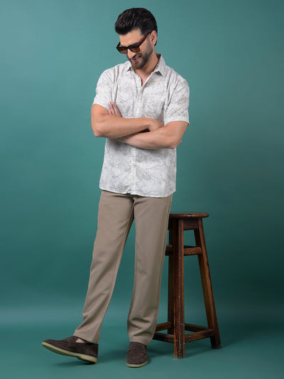 Grey Floral Print Linen Shirt-Men Shirts-Crimsoune Club