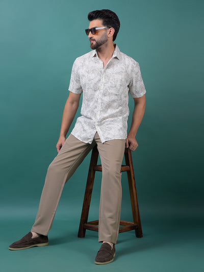 Grey Floral Print Linen Shirt-Men Shirts-Crimsoune Club