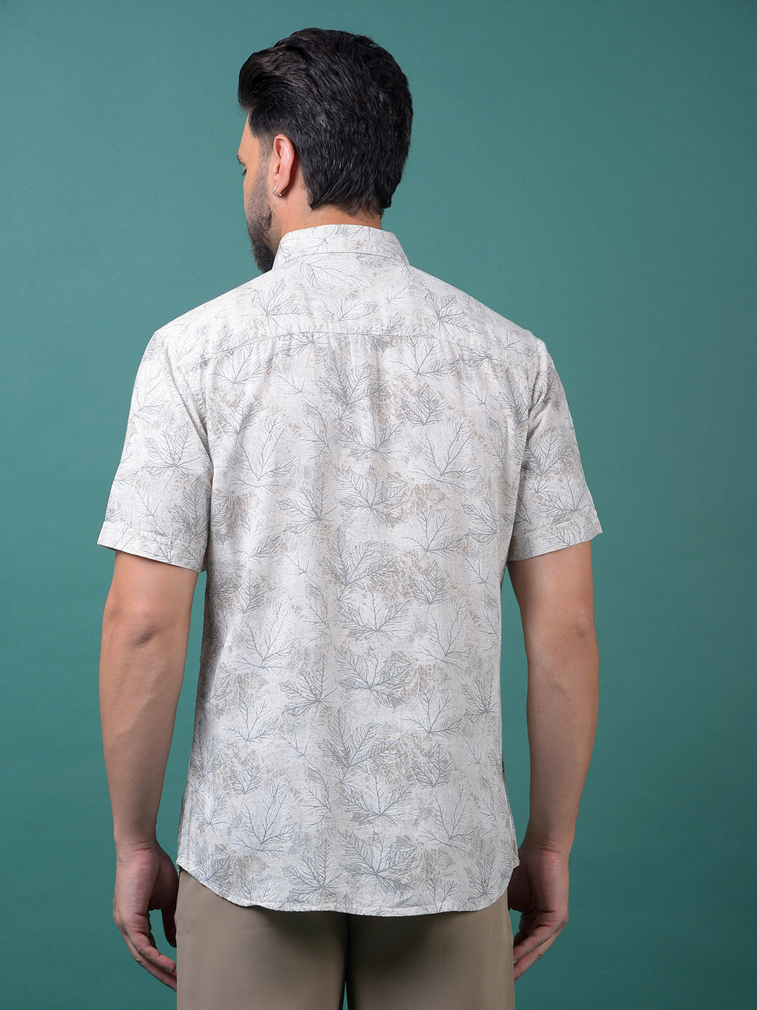 Grey Floral Print Linen Shirt-Men Shirts-Crimsoune Club