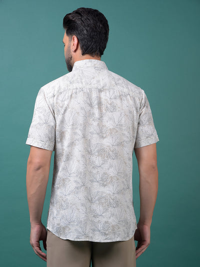 Grey Floral Print Linen Shirt-Men Shirts-Crimsoune Club