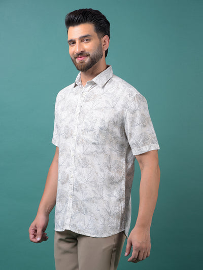 Grey Floral Print Linen Shirt-Men Shirts-Crimsoune Club