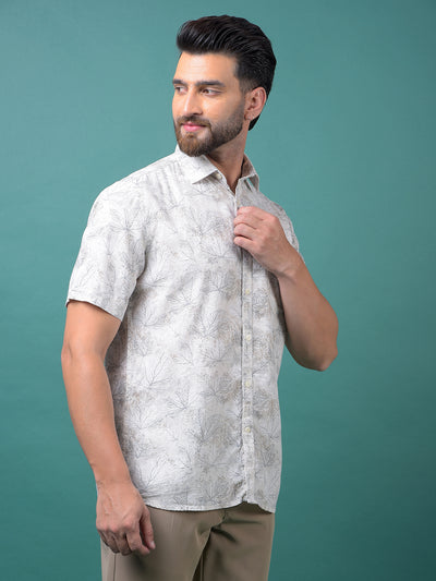 Grey Floral Print Linen Shirt-Men Shirts-Crimsoune Club
