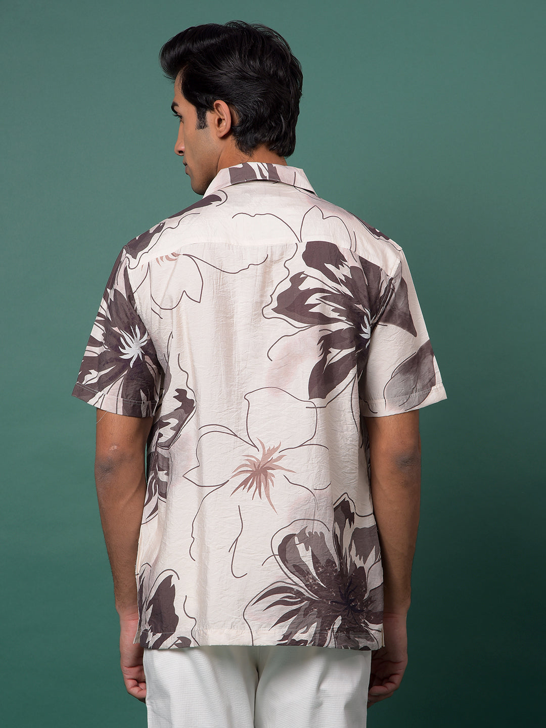 Brown Floral Print Resort Collar Shirt-Men Shirts-Crimsoune Club