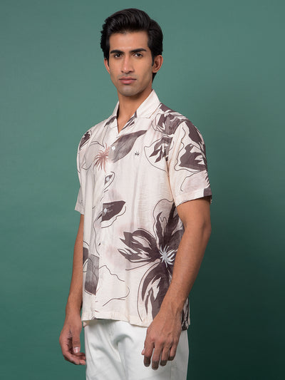 Brown Floral Print Resort Collar Shirt-Men Shirts-Crimsoune Club