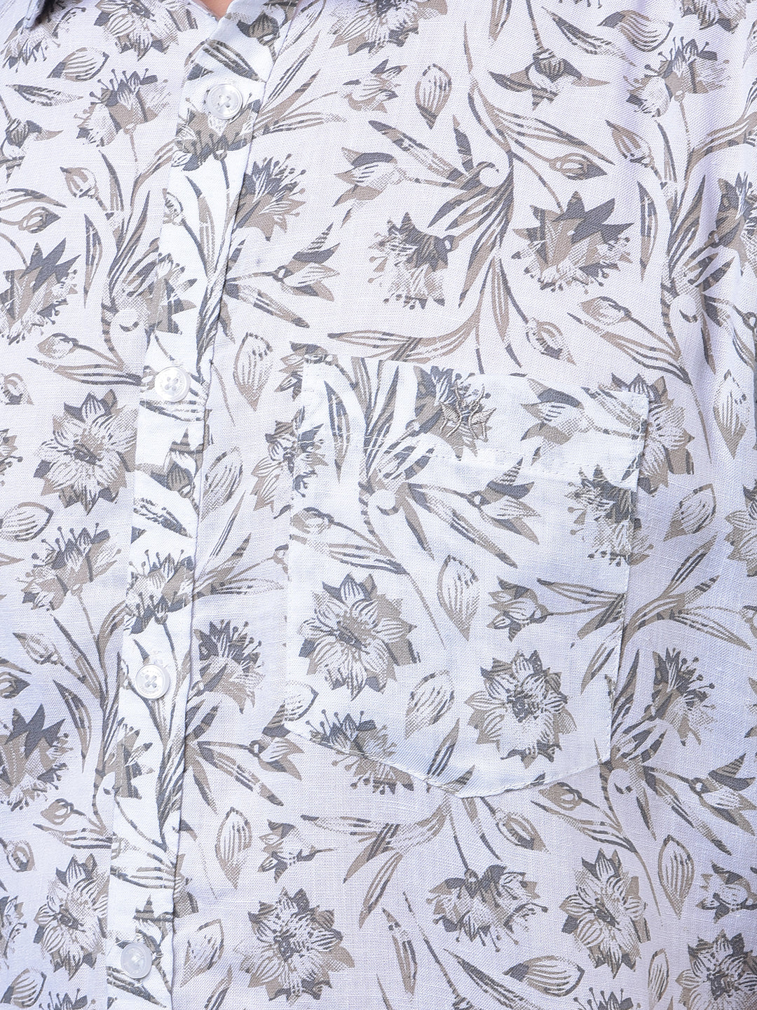 White Floral Print Linen Shirt-Men Shirts-Crimsoune Club