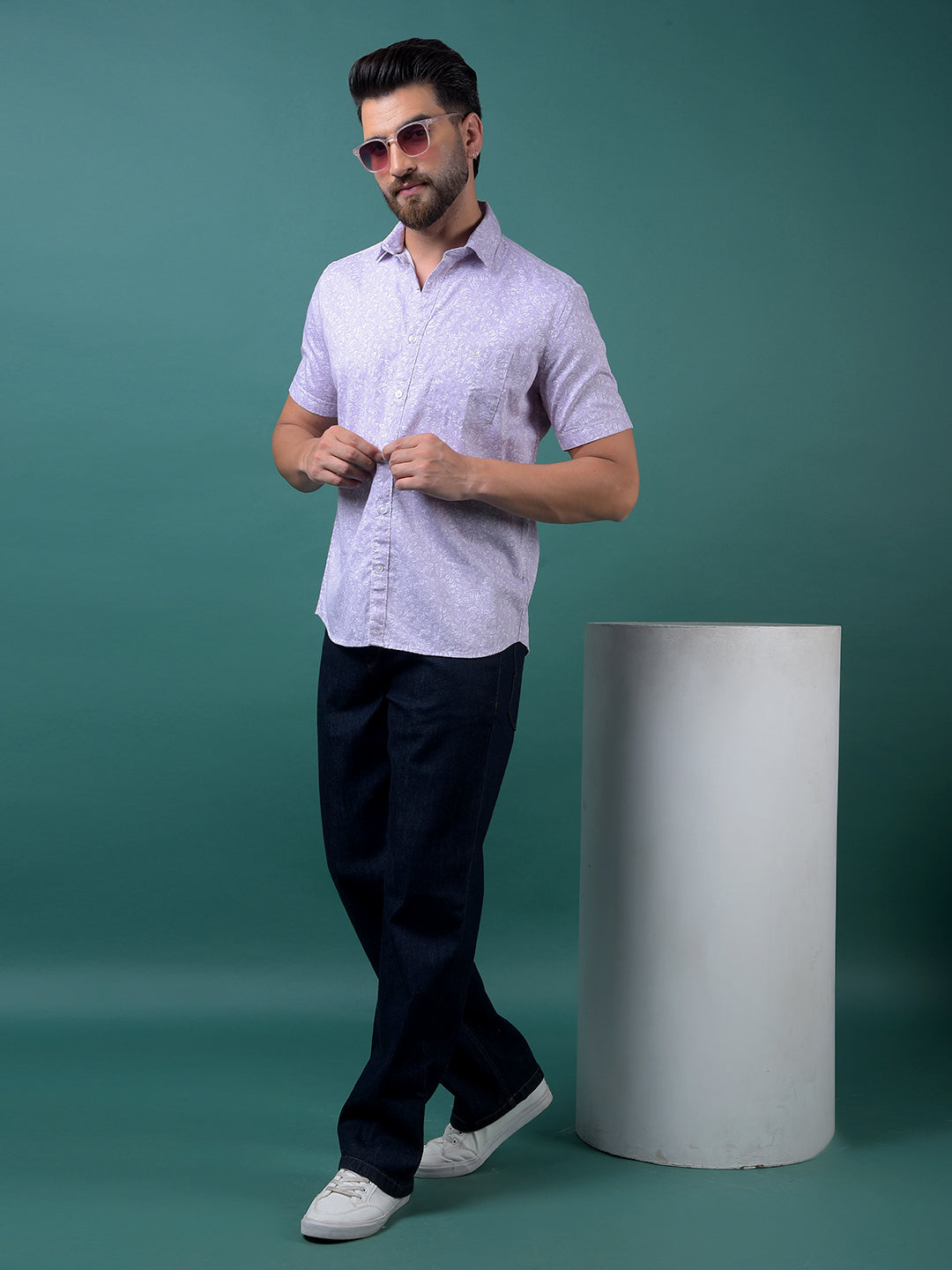 Purple Floral Print Shirt-Men Shirts-Crimsoune Club