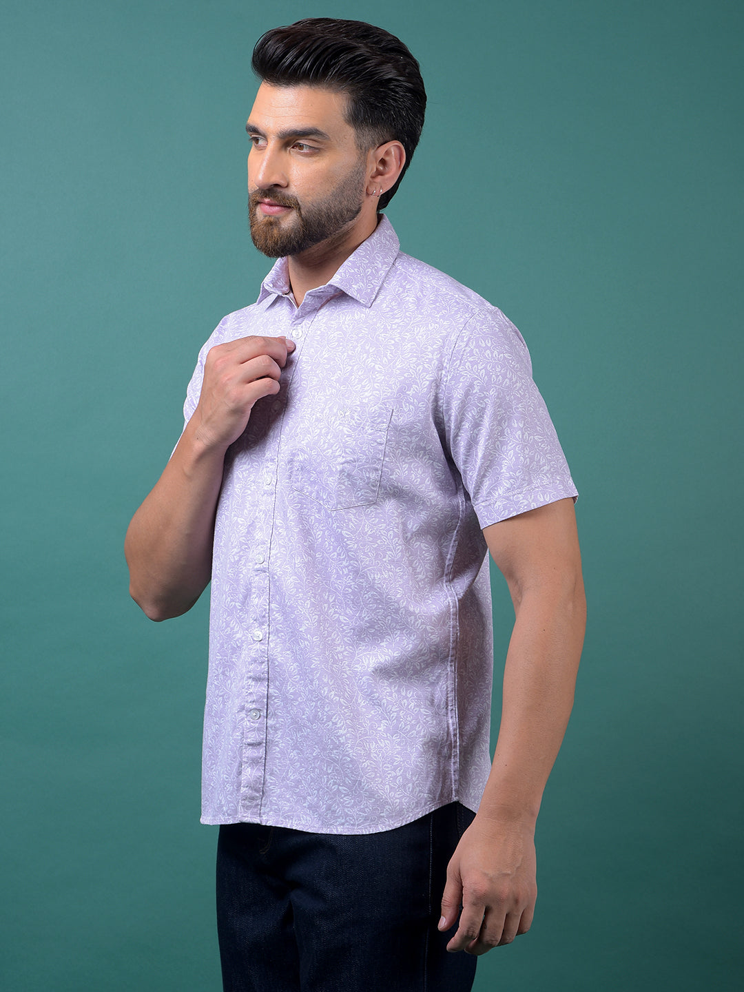 Purple Floral Print Shirt-Men Shirts-Crimsoune Club
