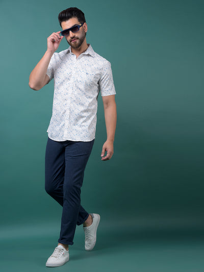 Blue Floral Print Shirt-Men Shirts-Crimsoune Club