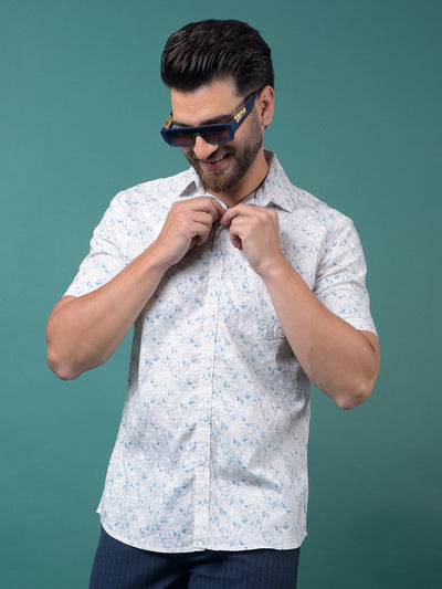 Blue Floral Print Shirt-Men Shirts-Crimsoune Club