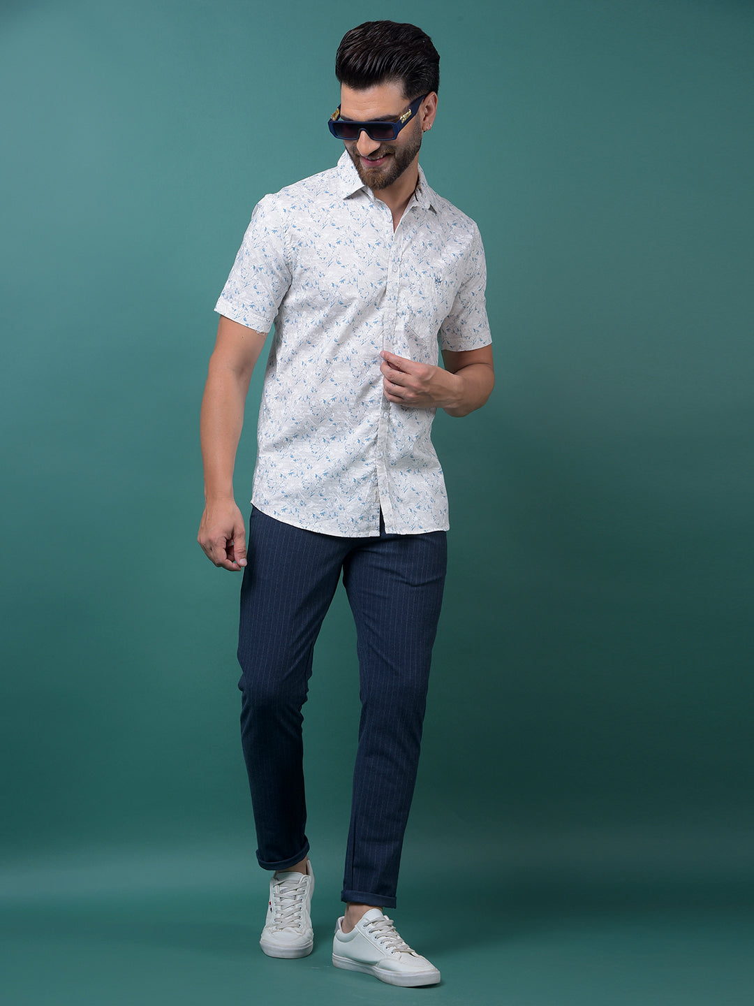 Blue Floral Print Shirt-Men Shirts-Crimsoune Club