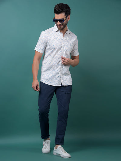 Blue Floral Print Shirt-Men Shirts-Crimsoune Club
