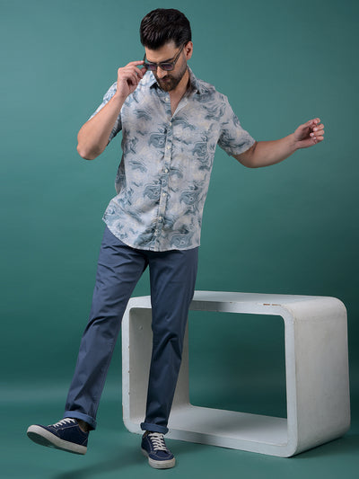 Blue Printed Linen Shirt-Men Shirts-Crimsoune Club