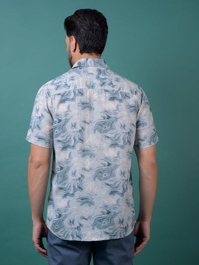 Blue Printed Linen Shirt-Men Shirts-Crimsoune Club