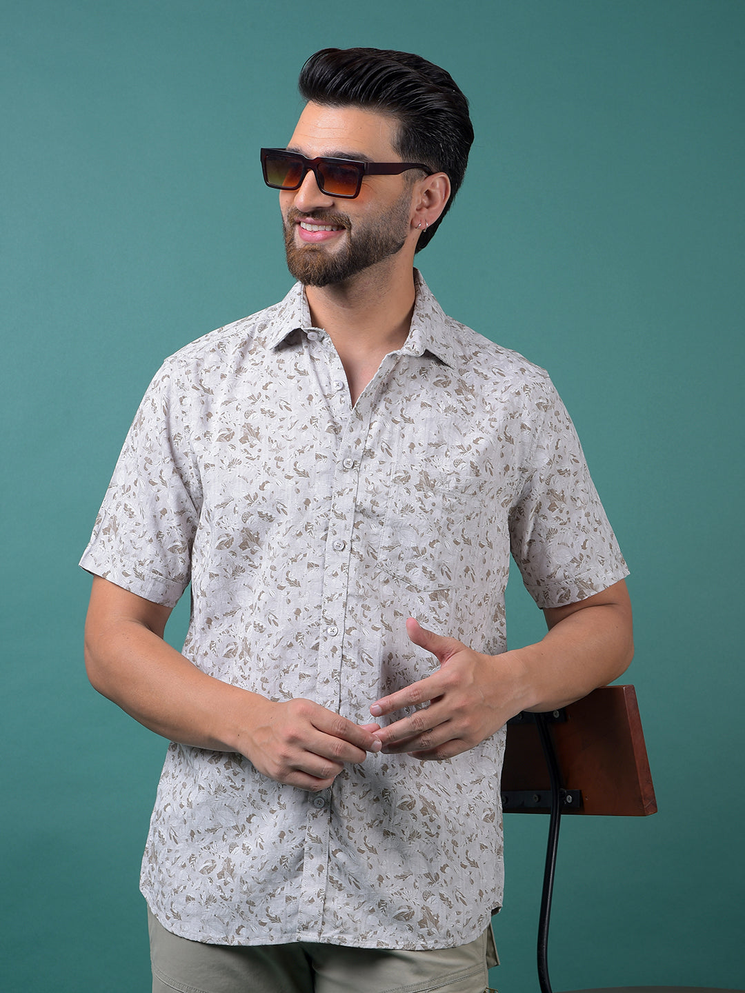 Grey Floral Print Shirt-Men Shirts-Crimsoune Club