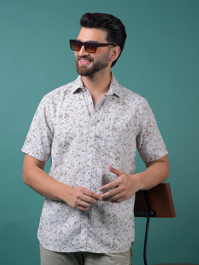 Grey Floral Print Shirt-Men Shirts-Crimsoune Club
