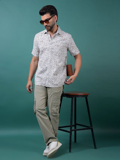 Grey Floral Print Shirt-Men Shirts-Crimsoune Club
