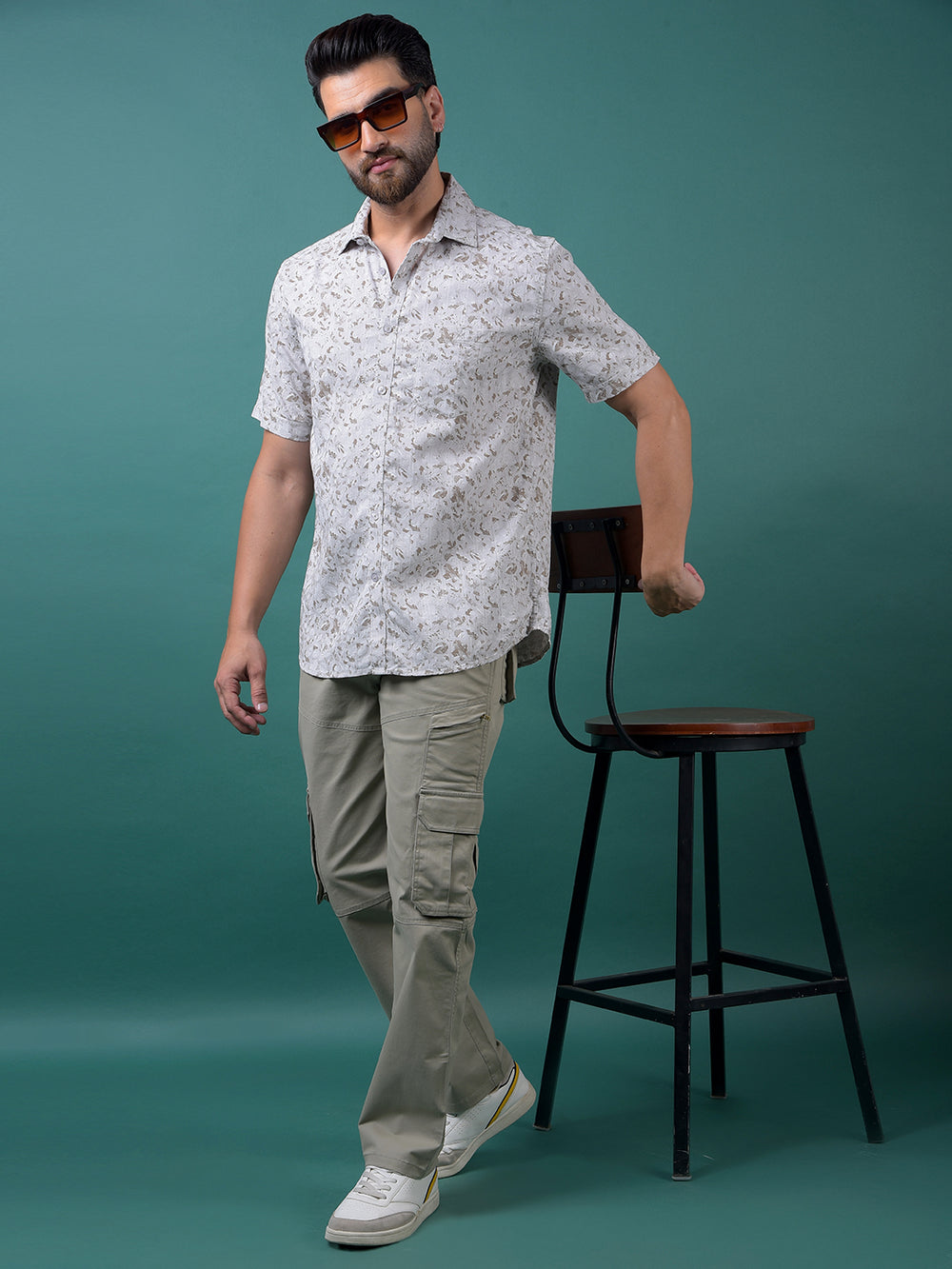 Grey Floral Print Shirt-Men Shirts-Crimsoune Club