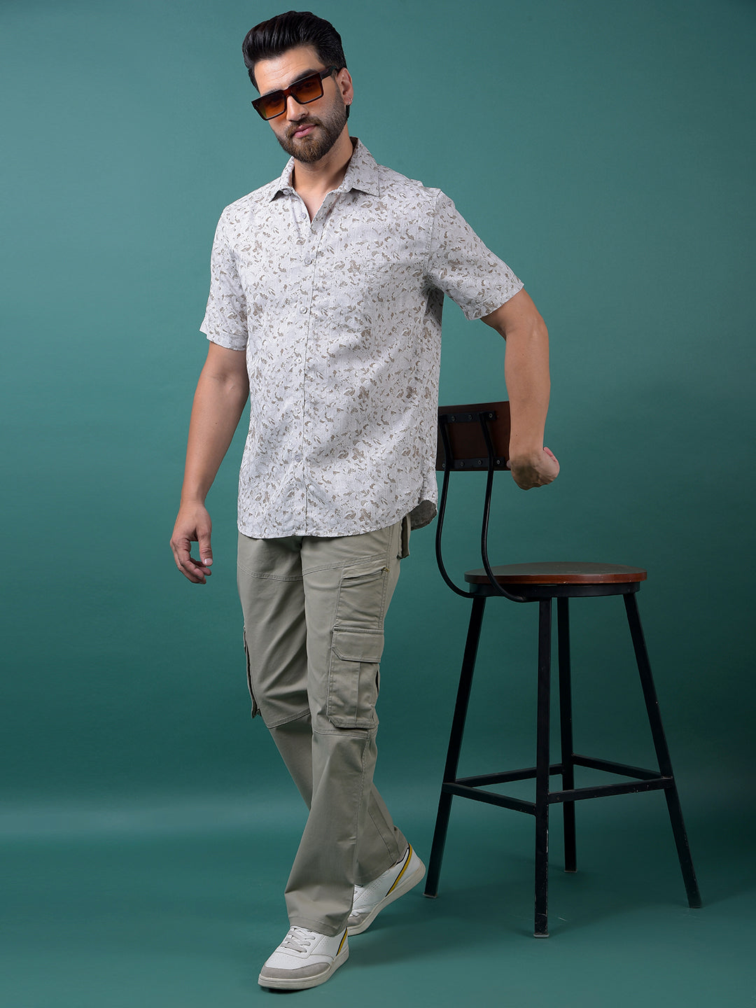 Grey Floral Print Shirt-Men Shirts-Crimsoune Club