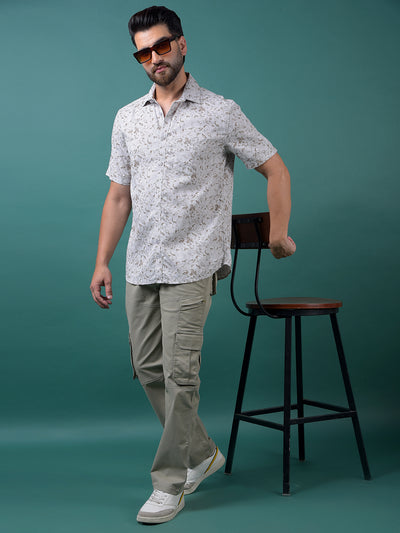 Grey Floral Print Shirt-Men Shirts-Crimsoune Club