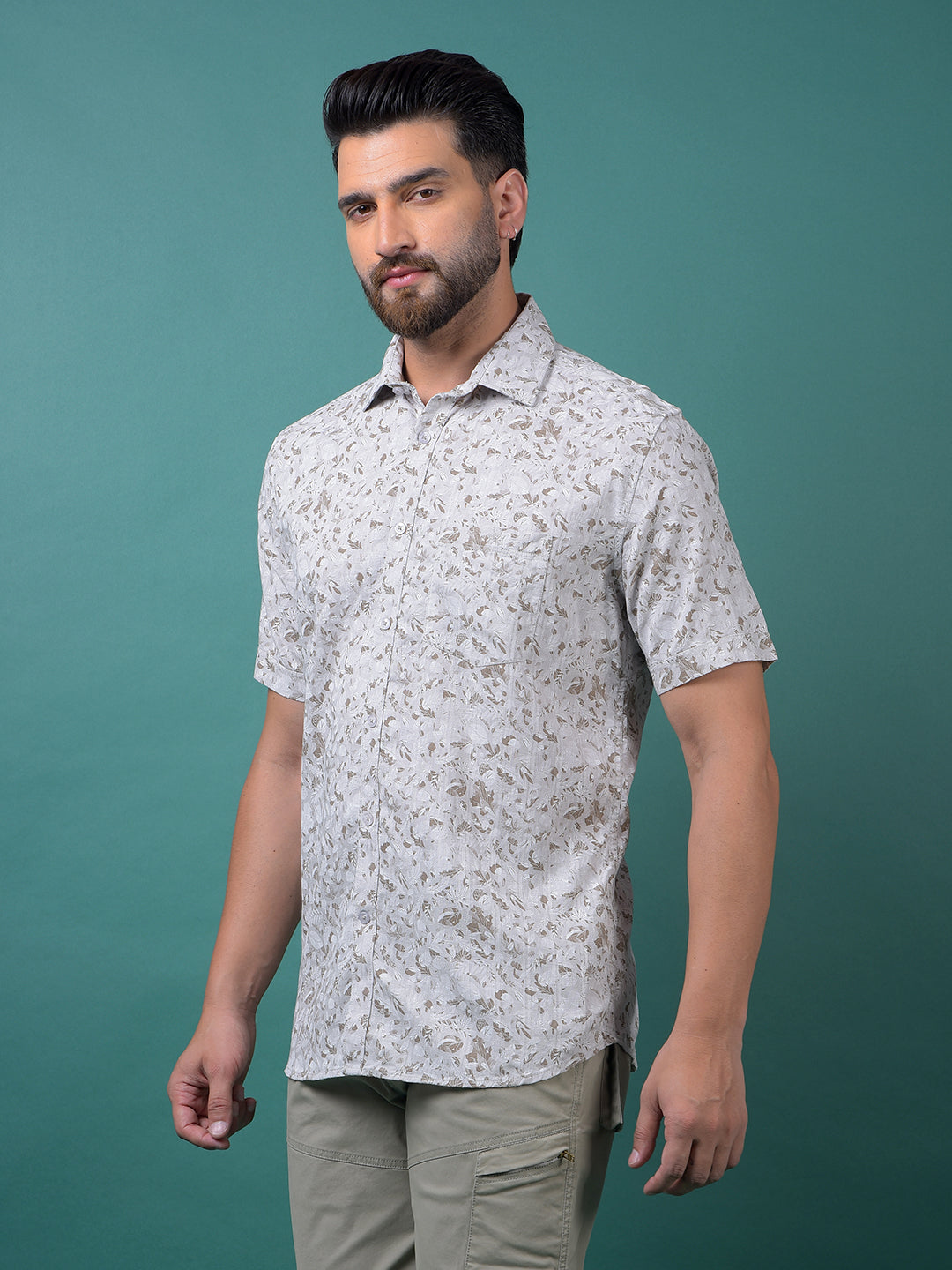 Grey Floral Print Shirt-Men Shirts-Crimsoune Club