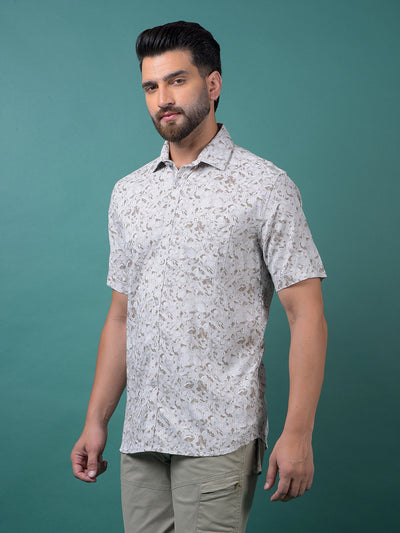 Grey Floral Print Shirt-Men Shirts-Crimsoune Club