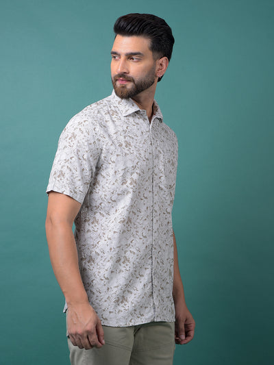 Grey Floral Print Shirt-Men Shirts-Crimsoune Club