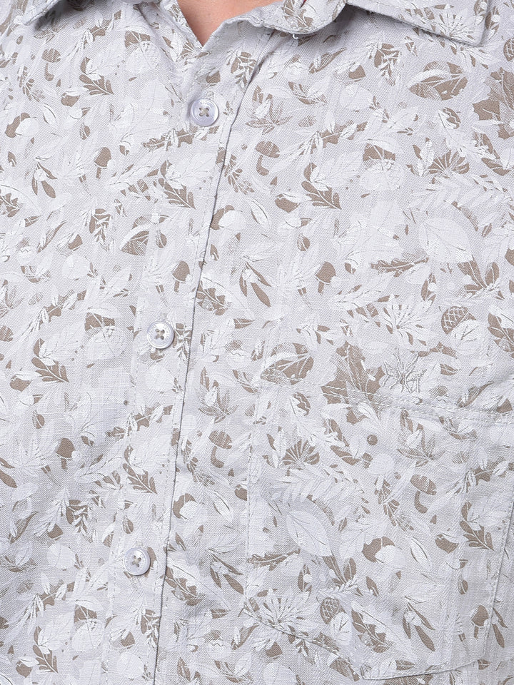 Grey Floral Print Shirt-Men Shirts-Crimsoune Club