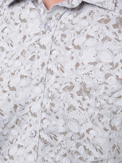 Grey Floral Print Shirt-Men Shirts-Crimsoune Club