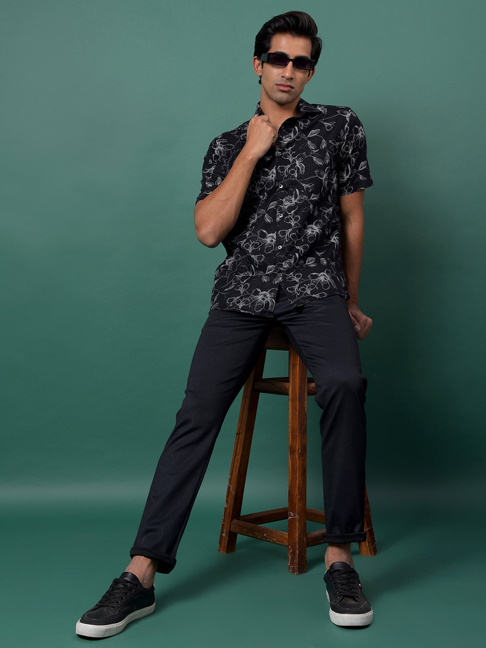 Black Floral Print Shirt-Men Shirts-Crimsoune Club