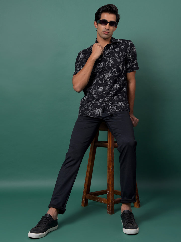 Black Floral Print Shirt-Men Shirts-Crimsoune Club