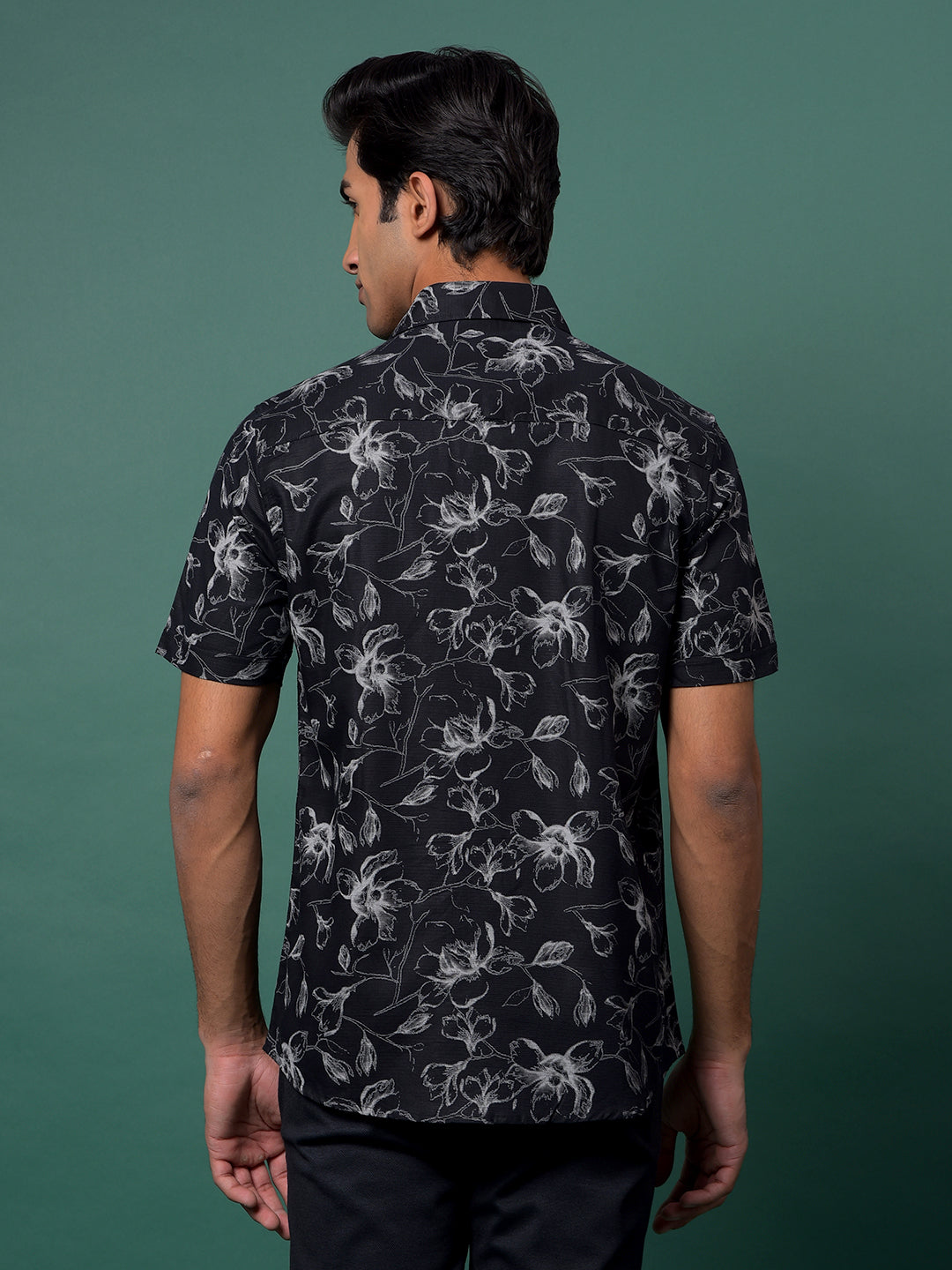 Black Floral Print Shirt-Men Shirts-Crimsoune Club