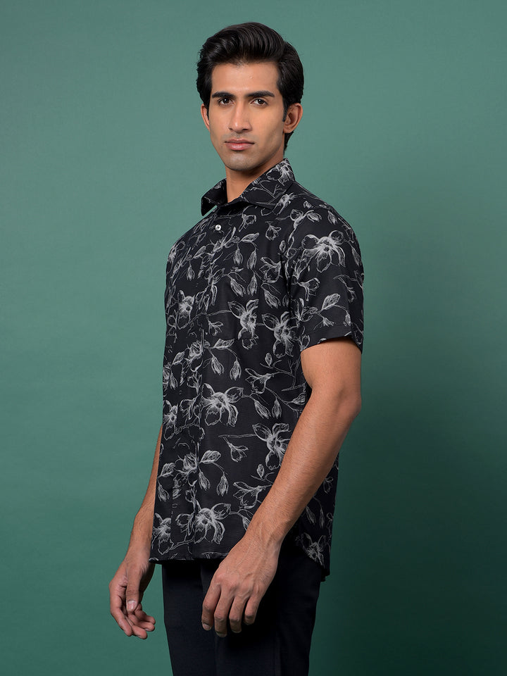 Black Floral Print Shirt-Men Shirts-Crimsoune Club