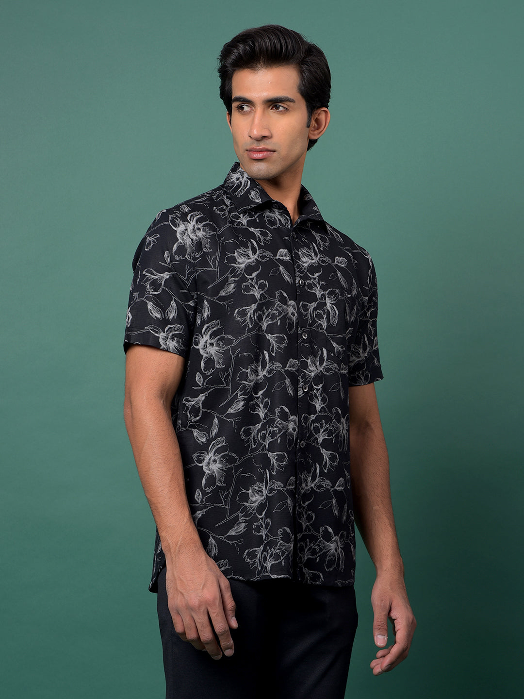 Black Floral Print Shirt-Men Shirts-Crimsoune Club