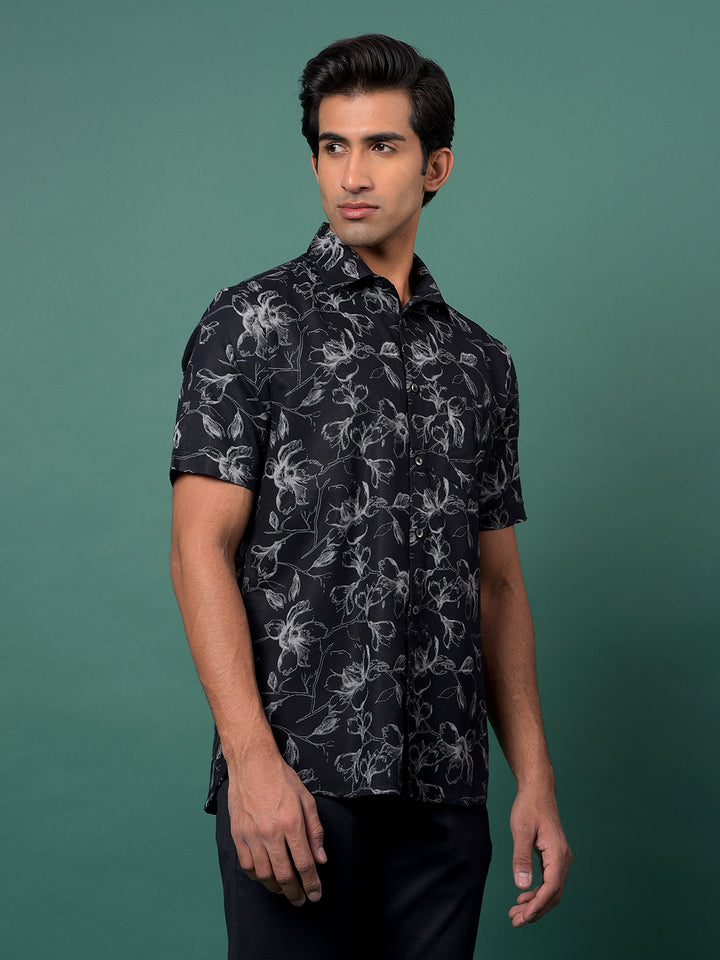 Black Floral Print Shirt-Men Shirts-Crimsoune Club