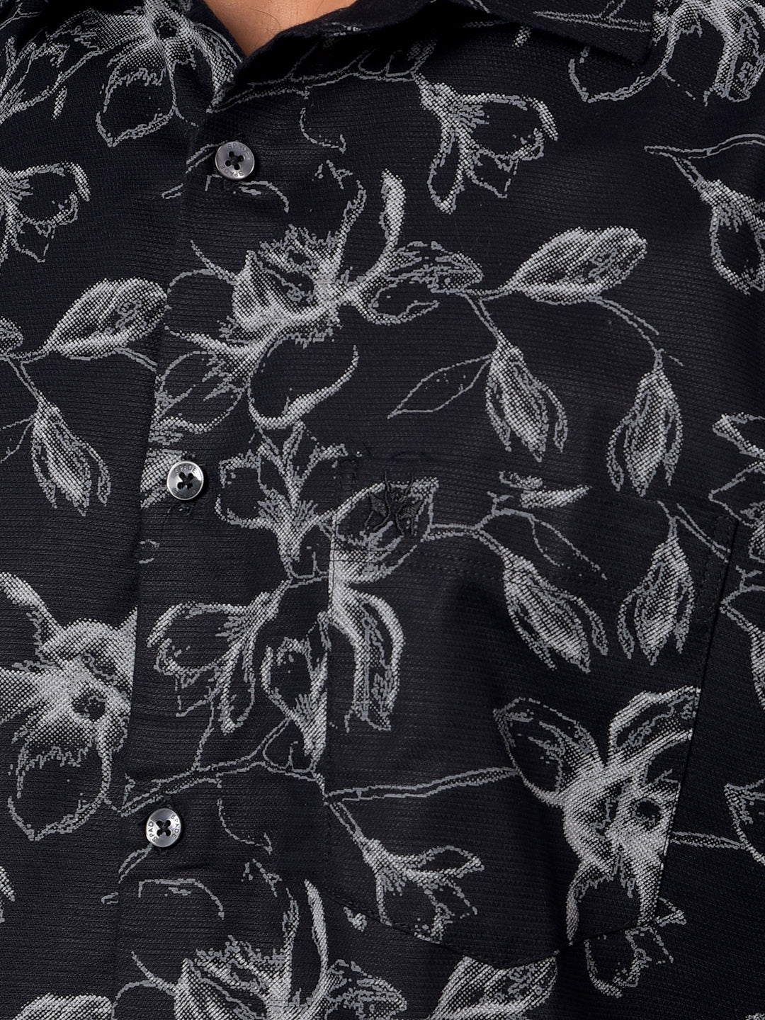 Black Floral Print Shirt-Men Shirts-Crimsoune Club
