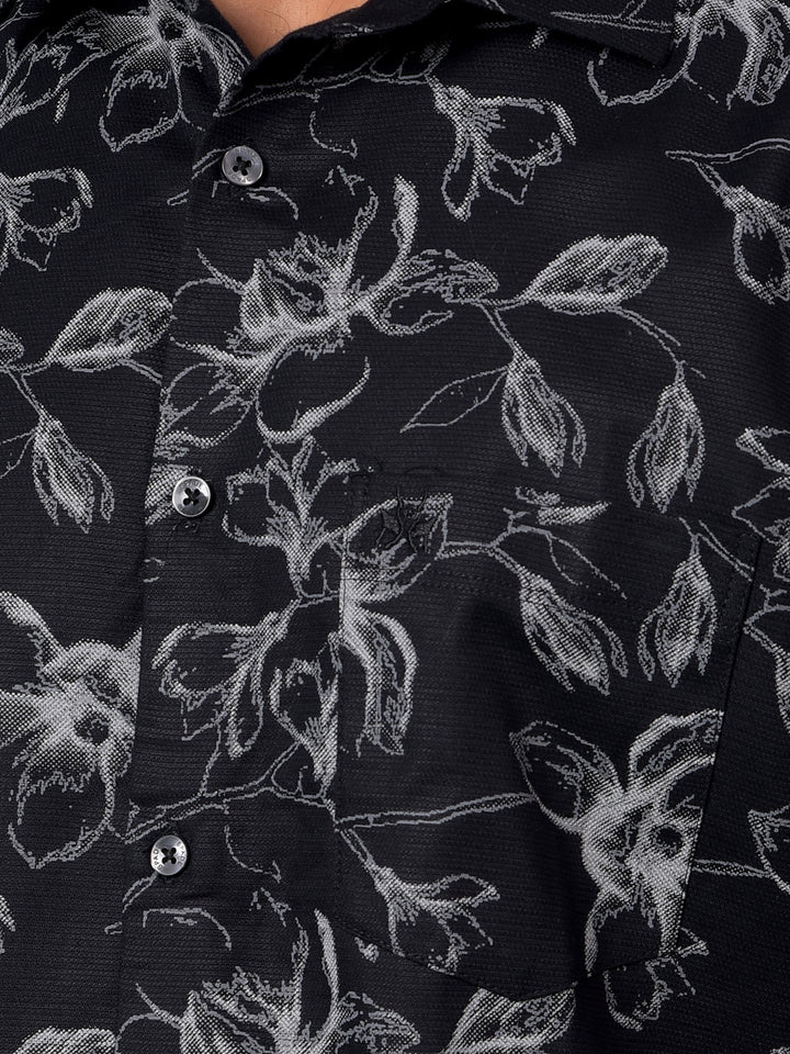 Black Floral Print Shirt-Men Shirts-Crimsoune Club
