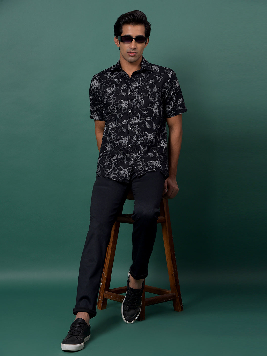 Black Floral Print Shirt-Men Shirts-Crimsoune Club