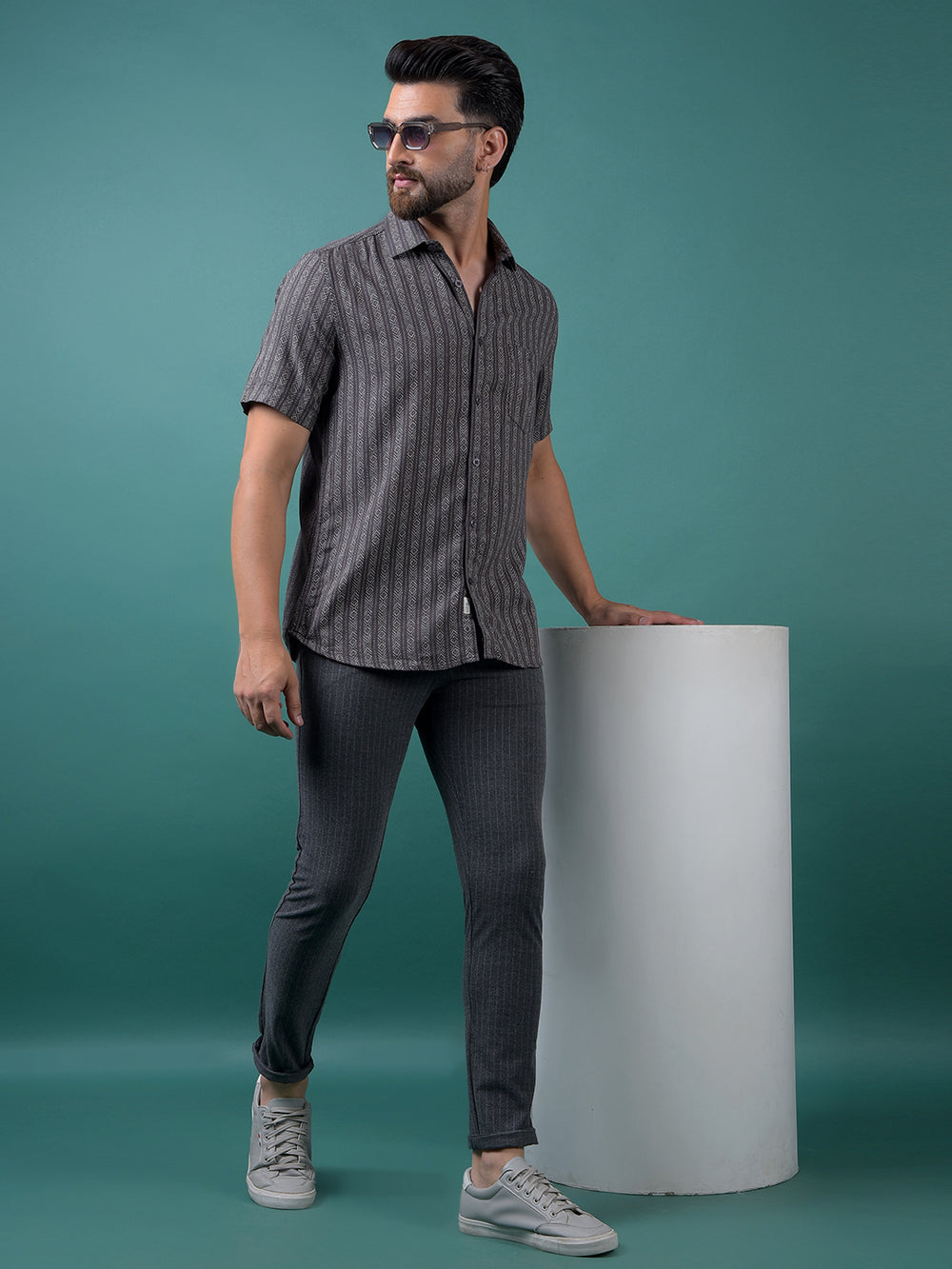 Navy Blue Printed Shirt-Men Shirts-Crimsoune Club