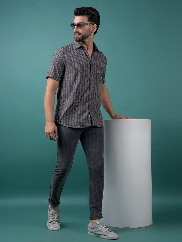 Navy Blue Printed Shirt-Men Shirts-Crimsoune Club